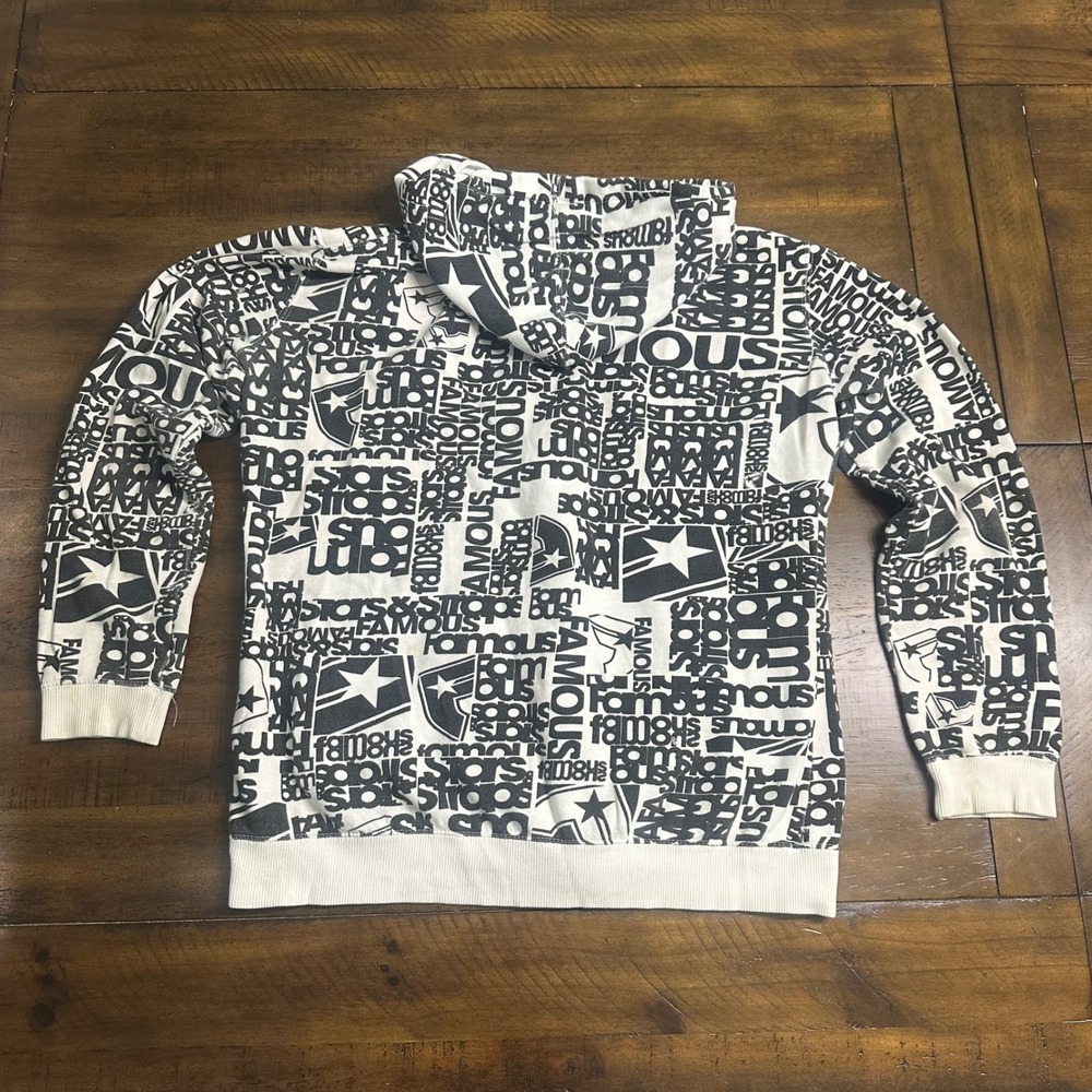 Famous Stars and Stripes Kids XL Zip Up Hoodie All Over Print Black White Logo - Picture 10 of 10